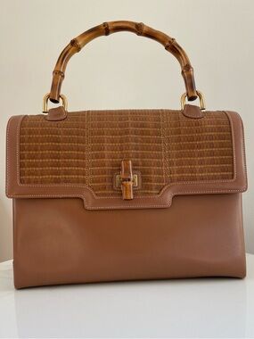 Gucci Bamboo Top Handle Bag • Vintage Kelly Style • Tan Leather